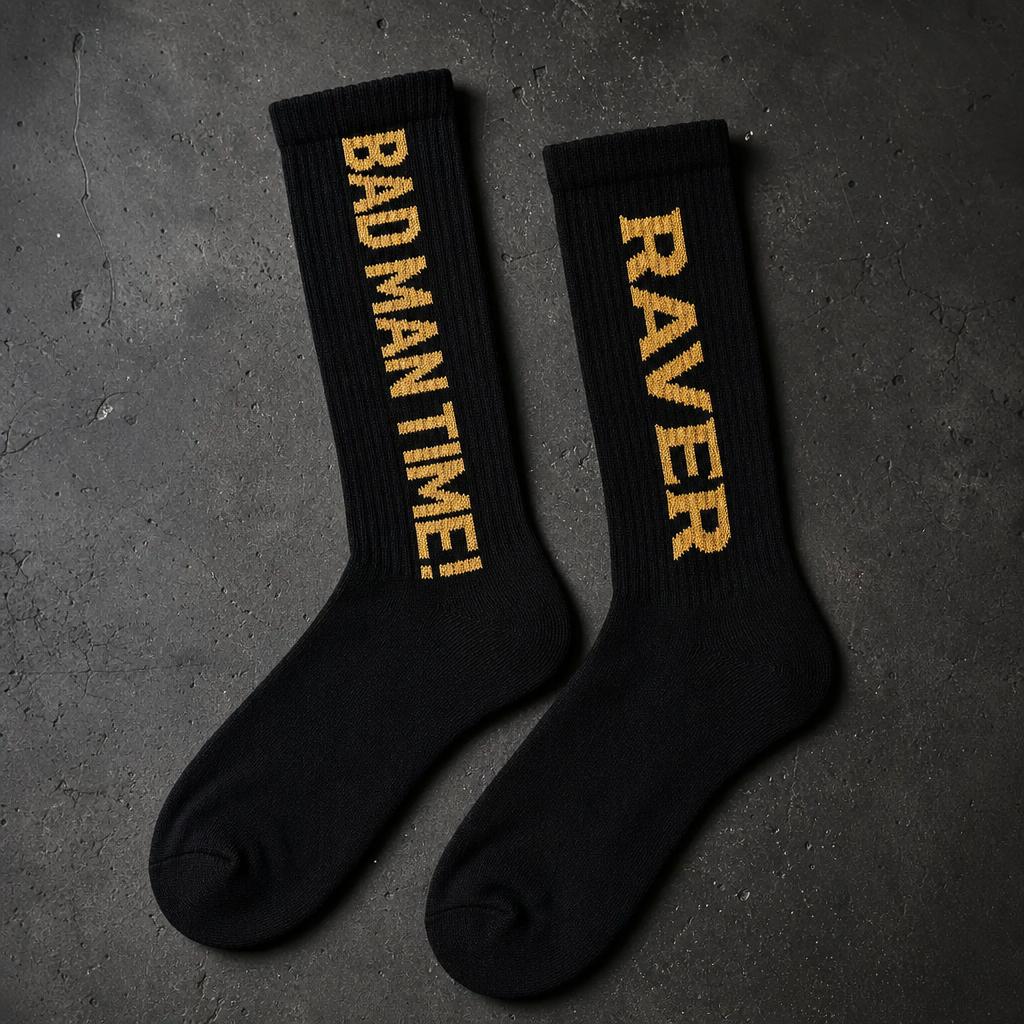 BAD MAN TIME! x RAVER Crew Socks — official RAVER merch